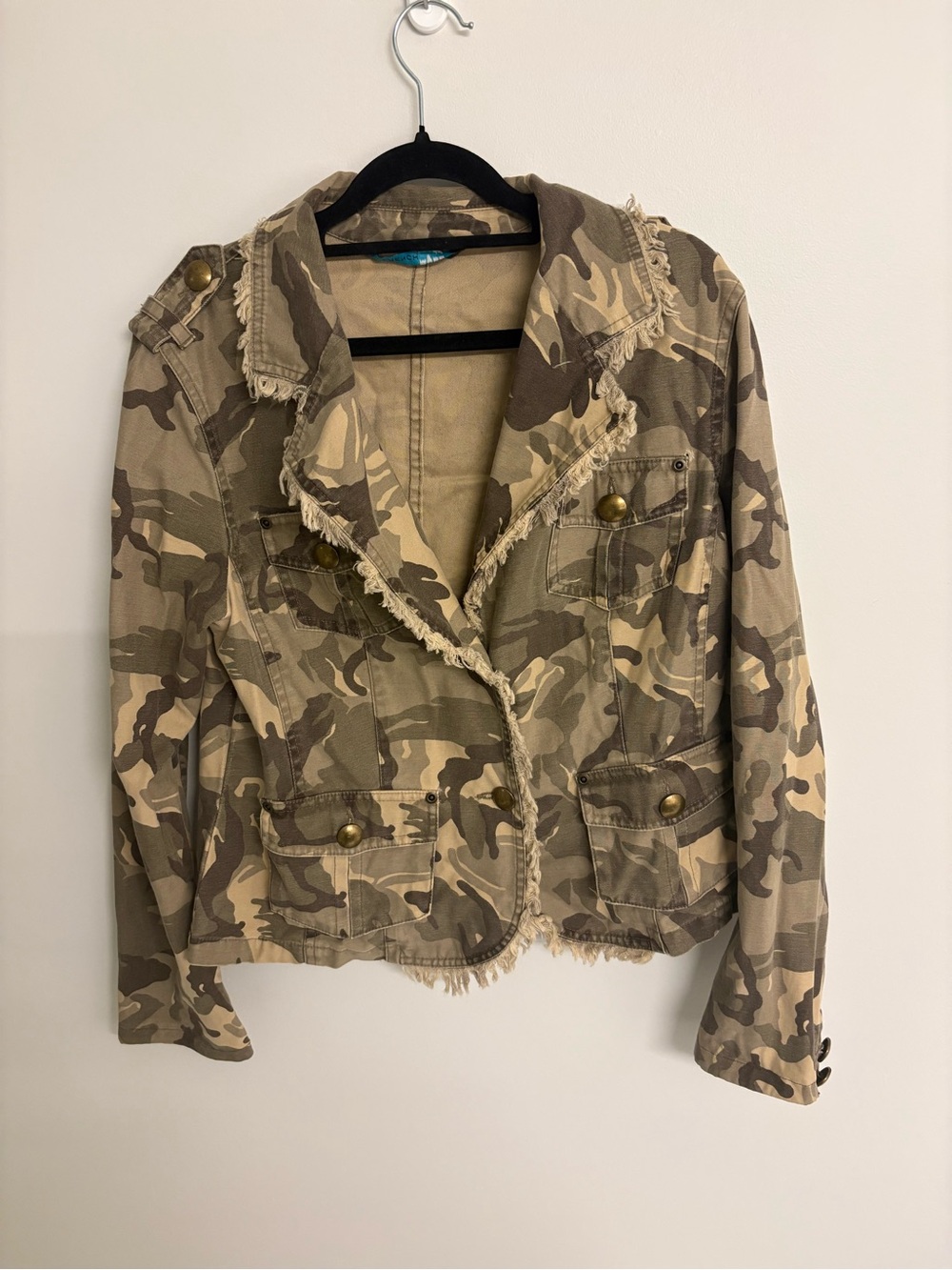 Camo Frayed Edge Utility Jacket - Beige/Olive
